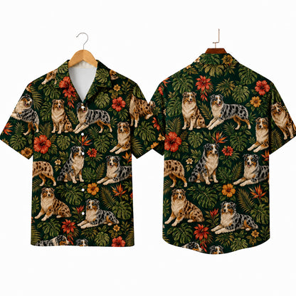 HW-549-Dog Lover Hawaiian Shirt, Tropical Aloha Button-Up with Pet-Inspired Artwork