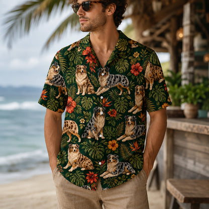 HW-549-Dog Lover Hawaiian Shirt, Tropical Aloha Button-Up with Pet-Inspired Artwork