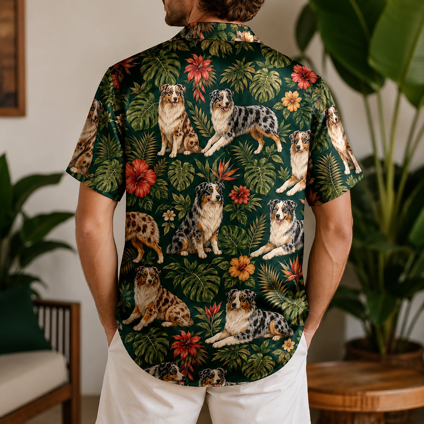 HW-549-Dog Lover Hawaiian Shirt, Tropical Aloha Button-Up with Pet-Inspired Artwork