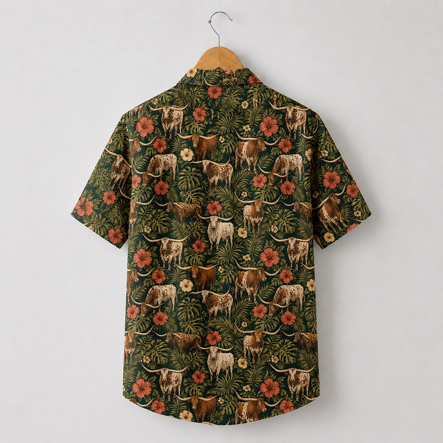 HW-550-Texas Longhorn Cattle Graphic Hawaiian Shirt, Lightweight Tropical Resort Style Shirt