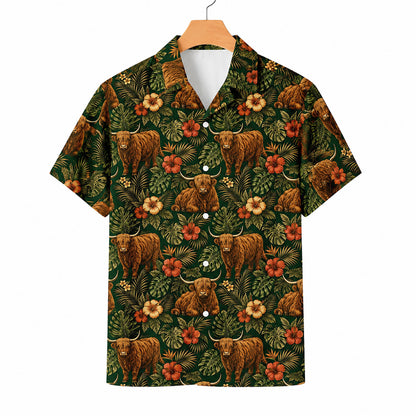 HW-551-Highland Cow Animal Hawaiian Shirt, Tropical Vacation Shirt with Western Inspired Artwork