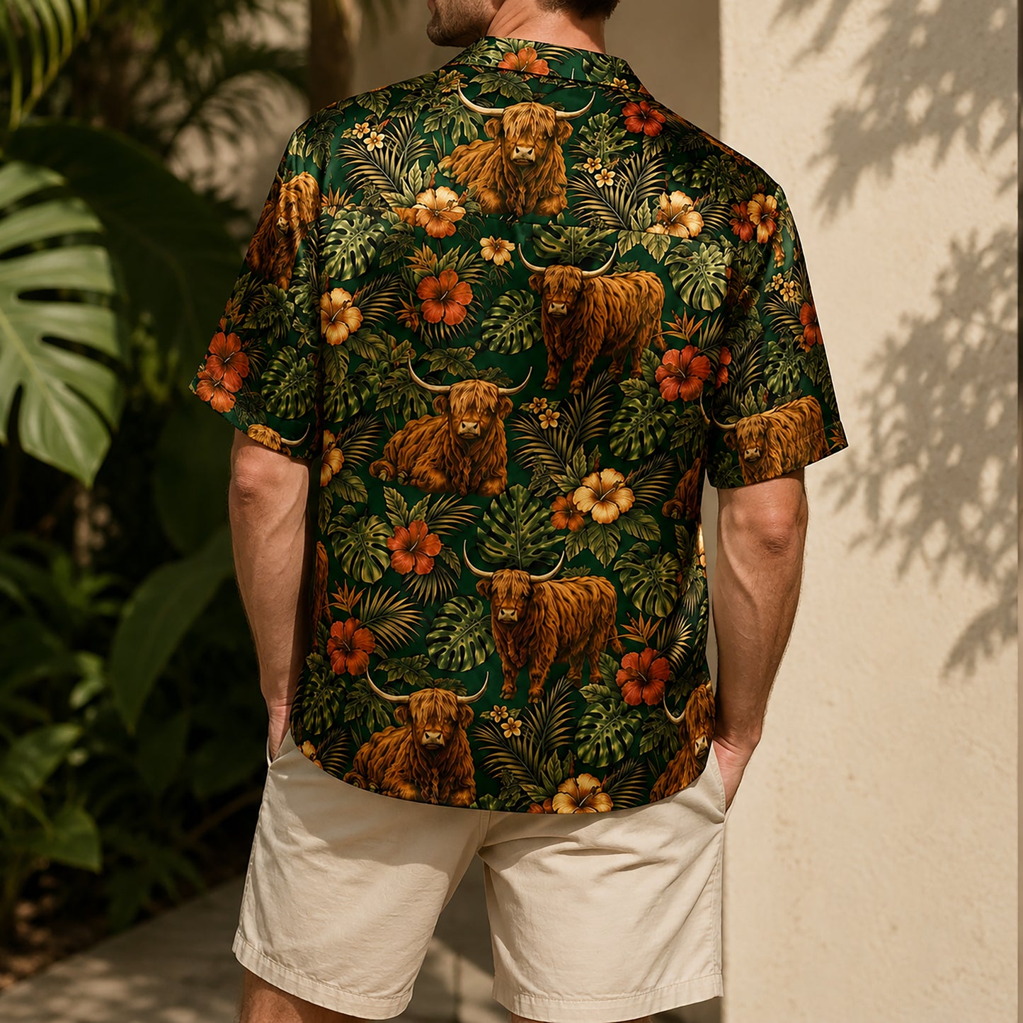HW-551-Highland Cow Animal Hawaiian Shirt, Tropical Vacation Shirt with Western Inspired Artwork