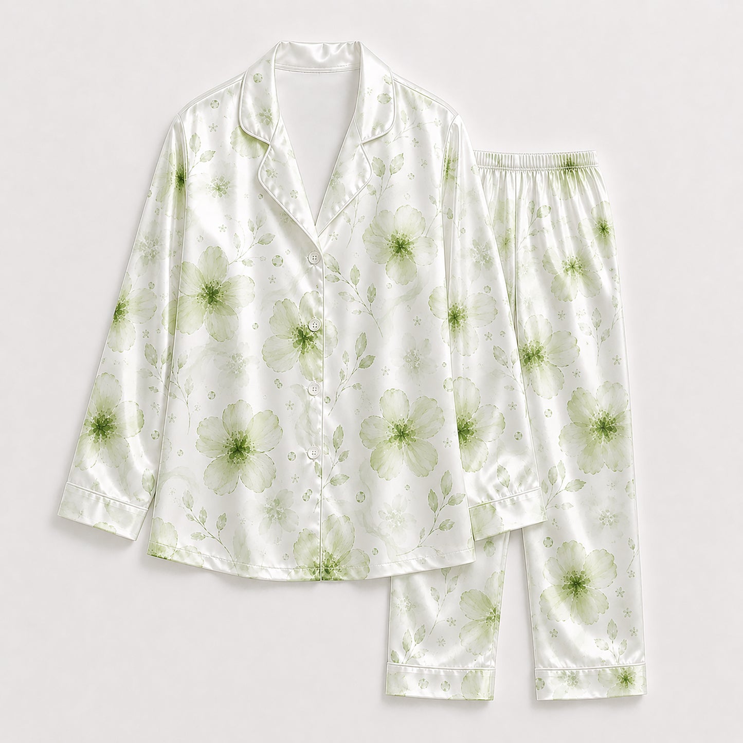 PJ-566-Vintage-Inspired Rose Pattern Pajama Set Crafted From Breathable Premium Silk With A Timeless And Elegant Silhouette