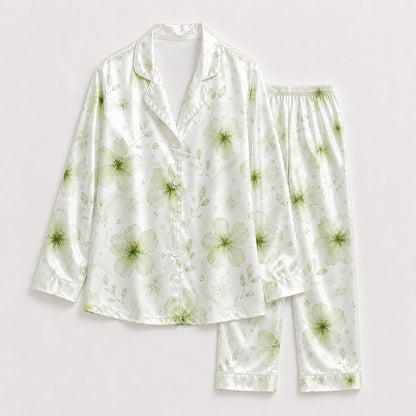 PJ-566-Vintage-Inspired Rose Pattern Pajama Set Crafted From Breathable Premium Silk With A Timeless And Elegant Silhouette