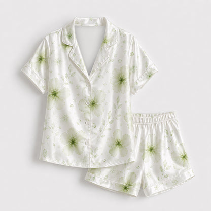 PJ-566-Vintage-Inspired Rose Pattern Pajama Set Crafted From Breathable Premium Silk With A Timeless And Elegant Silhouette