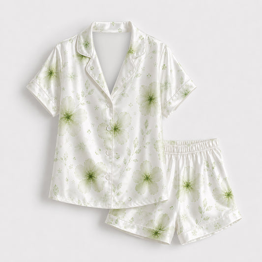 PJ-566-Vintage-Inspired Rose Pattern Pajama Set Crafted From Breathable Premium Silk With A Timeless And Elegant Silhouette