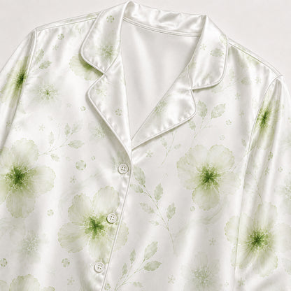 PJ-566-Vintage-Inspired Rose Pattern Pajama Set Crafted From Breathable Premium Silk With A Timeless And Elegant Silhouette