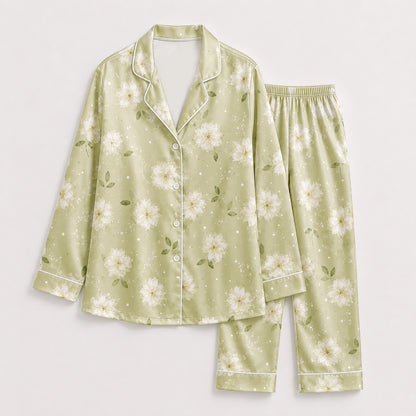 PJ-568-Artistic Watercolor Flower Print Pajama Set Featuring Soft Pastel Hues For A Calm And Relaxing Aesthetic