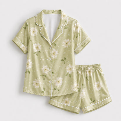 PJ-568-Artistic Watercolor Flower Print Pajama Set Featuring Soft Pastel Hues For A Calm And Relaxing Aesthetic