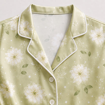 PJ-568-Artistic Watercolor Flower Print Pajama Set Featuring Soft Pastel Hues For A Calm And Relaxing Aesthetic