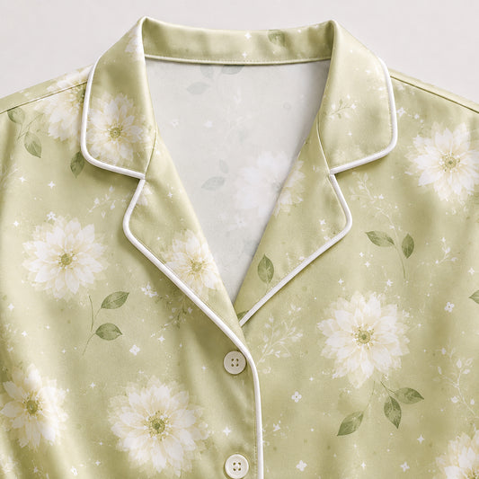PJ-568-Artistic Watercolor Flower Print Pajama Set Featuring Soft Pastel Hues For A Calm And Relaxing Aesthetic