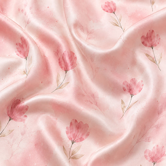 PJ-569-Pink Artistic Hand-Drawn Flower Pattern Sleepwear Collection Featuring Sustainably Sourced Satin Fabric For A Luxurious Soft Feel