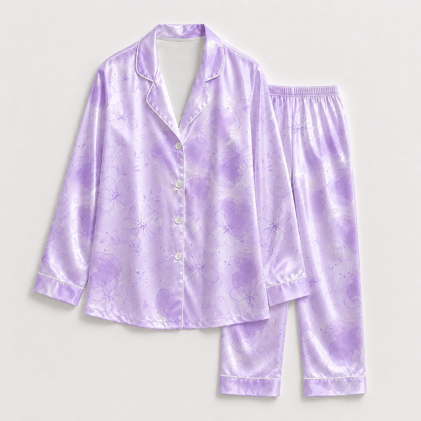 PJ-570-Purple Soft Brushed Flannel Pajama Set Displaying A Beautiful Vintage Wildflower Motif Ideal For Cozy Nights In