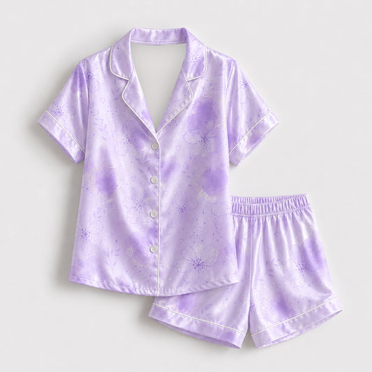 PJ-570-Purple Soft Brushed Flannel Pajama Set Displaying A Beautiful Vintage Wildflower Motif Ideal For Cozy Nights In
