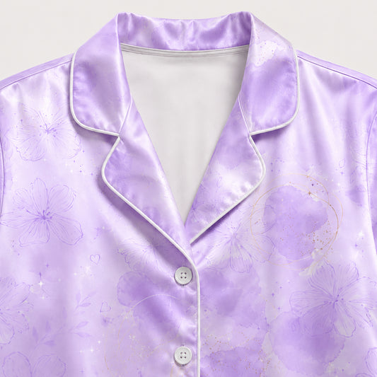 PJ-570-Purple Soft Brushed Flannel Pajama Set Displaying A Beautiful Vintage Wildflower Motif Ideal For Cozy Nights In