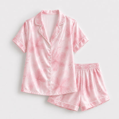 PJ-571-Luxury Satin Pajamas Adorned With Vibrant Floral Illustrations Perfect For Lounging In Style Throughout Every Season