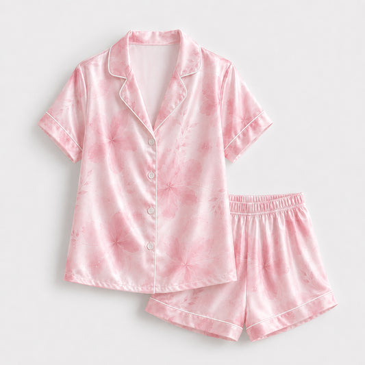 PJ-571-Luxury Satin Pajamas Adorned With Vibrant Floral Illustrations Perfect For Lounging In Style Throughout Every Season