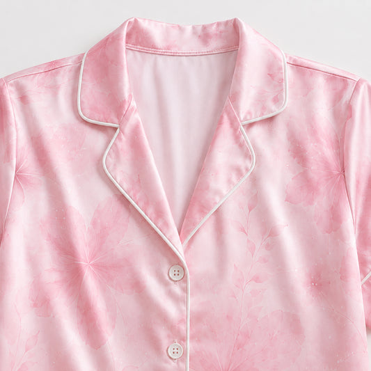 PJ-571-Luxury Satin Pajamas Adorned With Vibrant Floral Illustrations Perfect For Lounging In Style Throughout Every Season