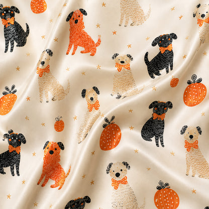 PJ-586-Cream Satin Autumn Dog And Pumpkin Pajamas Fall Pet Sleepwear