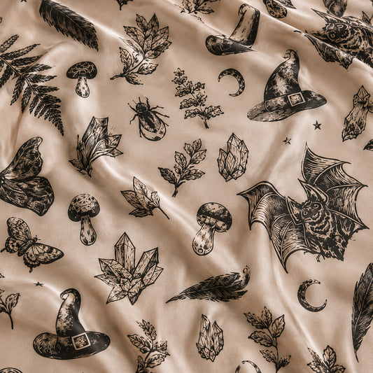 PJ-598-Mystical Witchy Botanical Satin Pajamas Crystal Mushroom Gothic Sleepwear