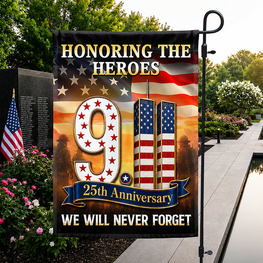 FLG-752-9/11 25th Anniversary Honoring The Heroes Flag, Twin Towers & Firefighter Memorial Yard Garden Flag