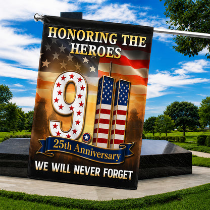 FLG-752-9/11 25th Anniversary Honoring The Heroes Flag, Twin Towers & Firefighter Memorial Yard Garden Flag
