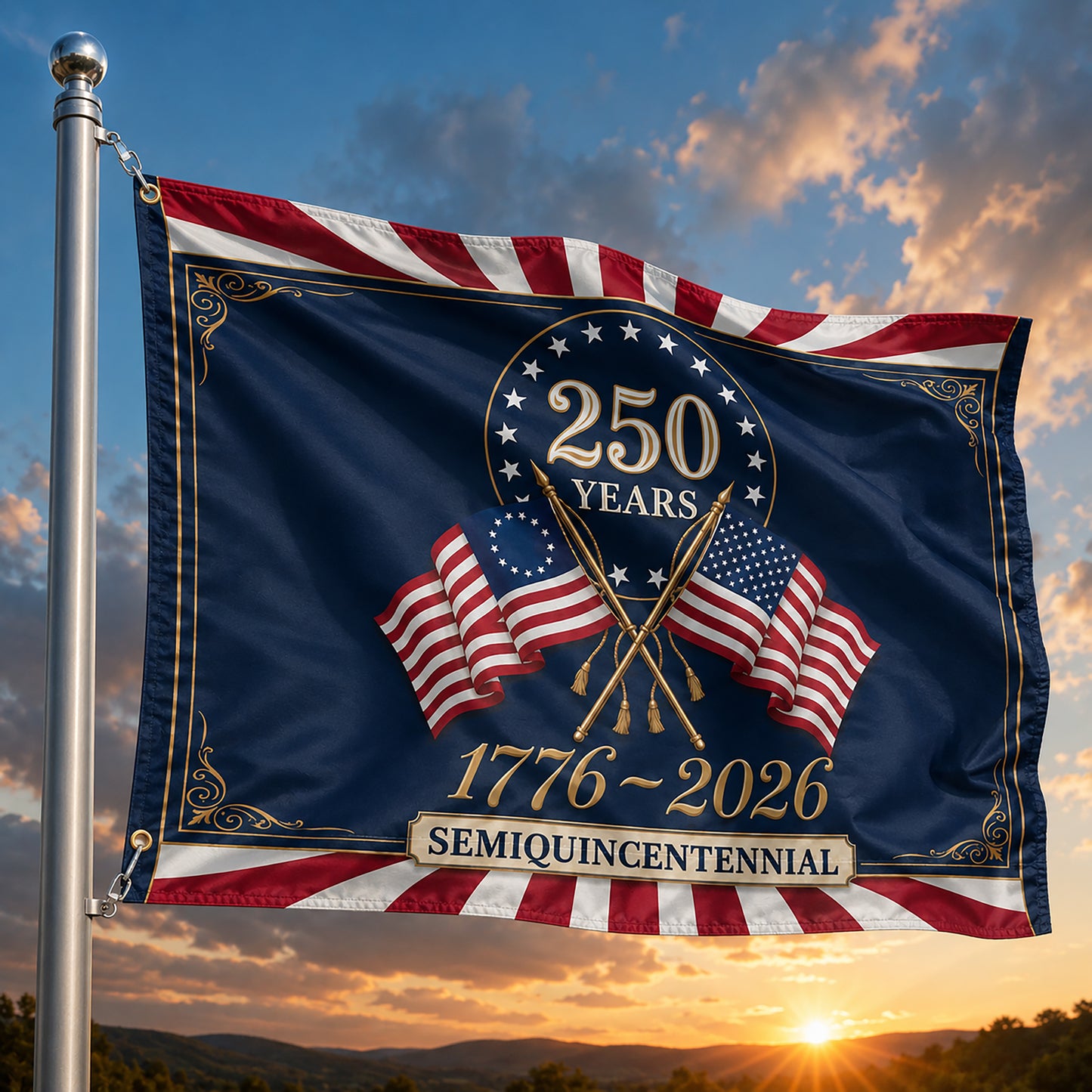 FL-279-250 Years American Semiquincentennial Patriotic Garden House Flag Combo, 1776-2026 United States Celebration Banner FREE SHIPPING