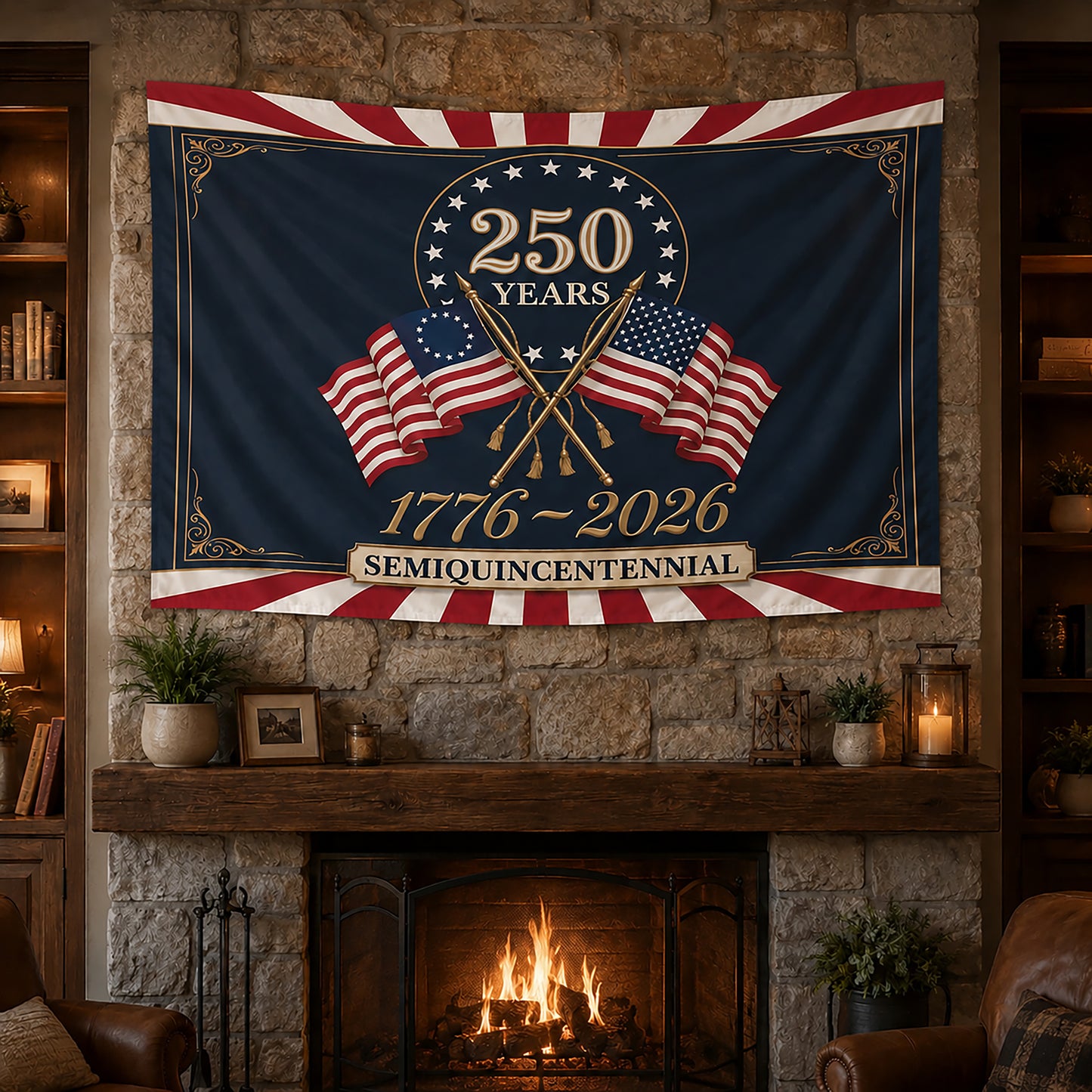 FL-279-250 Years American Semiquincentennial Patriotic Garden House Flag Combo, 1776-2026 United States Celebration Banner FREE SHIPPING