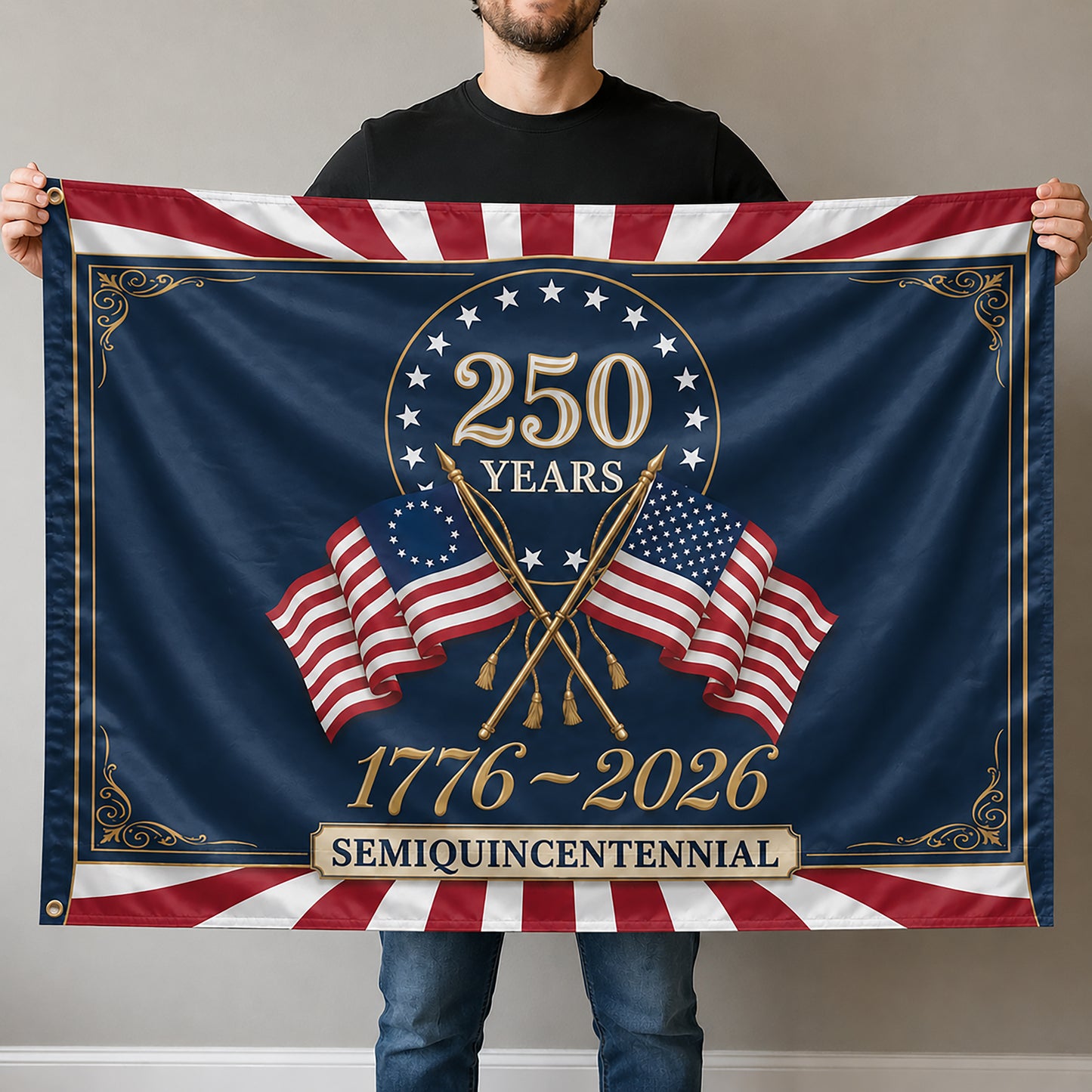 FL-279-250 Years American Semiquincentennial Patriotic Garden House Flag Combo, 1776-2026 United States Celebration Banner FREE SHIPPING