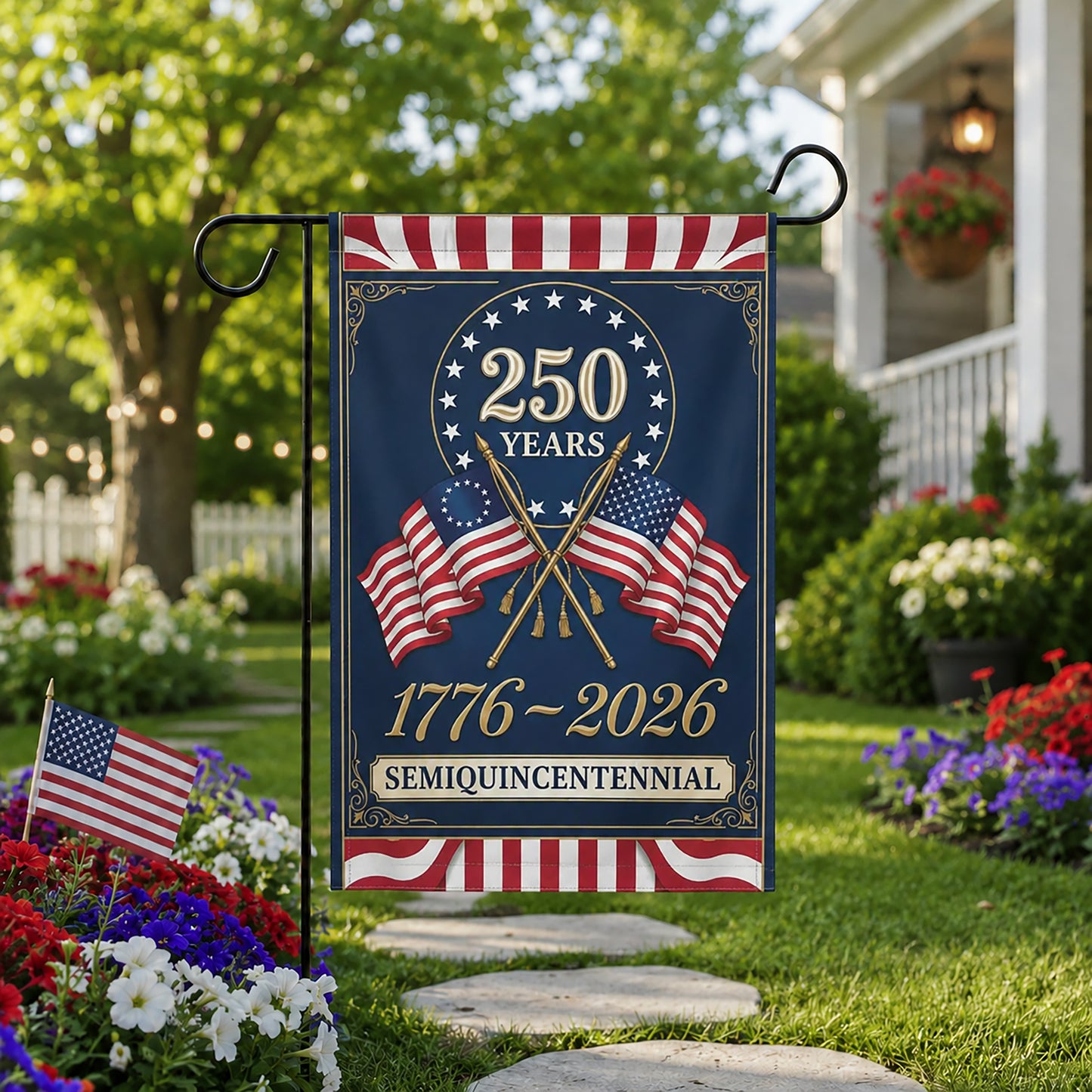 FL-279-250 Years American Semiquincentennial Patriotic Garden House Flag Combo, 1776-2026 United States Celebration Banner FREE SHIPPING