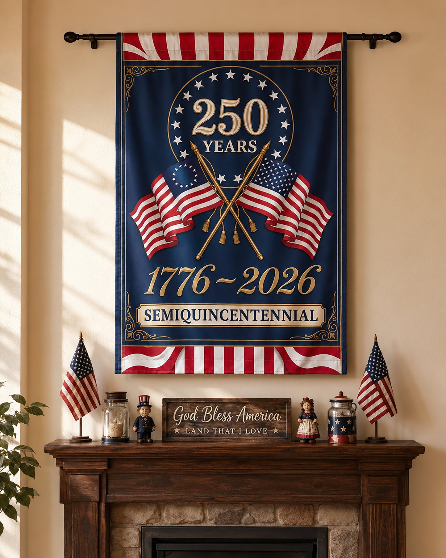 FL-279-250 Years American Semiquincentennial Patriotic Garden House Flag Combo, 1776-2026 United States Celebration Banner FREE SHIPPING
