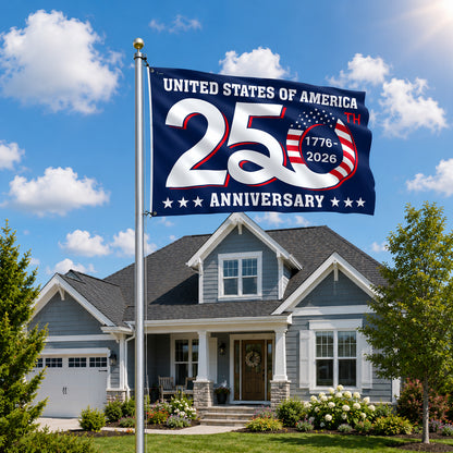 FLG-366-Blue Patriotic USA Flag, United States Semiquincentennial 250th Anniversary Celebration Banner Outdoor Decoration FREE SHIPPING