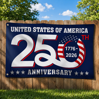 FLG-366-Blue Patriotic USA Flag, United States Semiquincentennial 250th Anniversary Celebration Banner Outdoor Decoration FREE SHIPPING