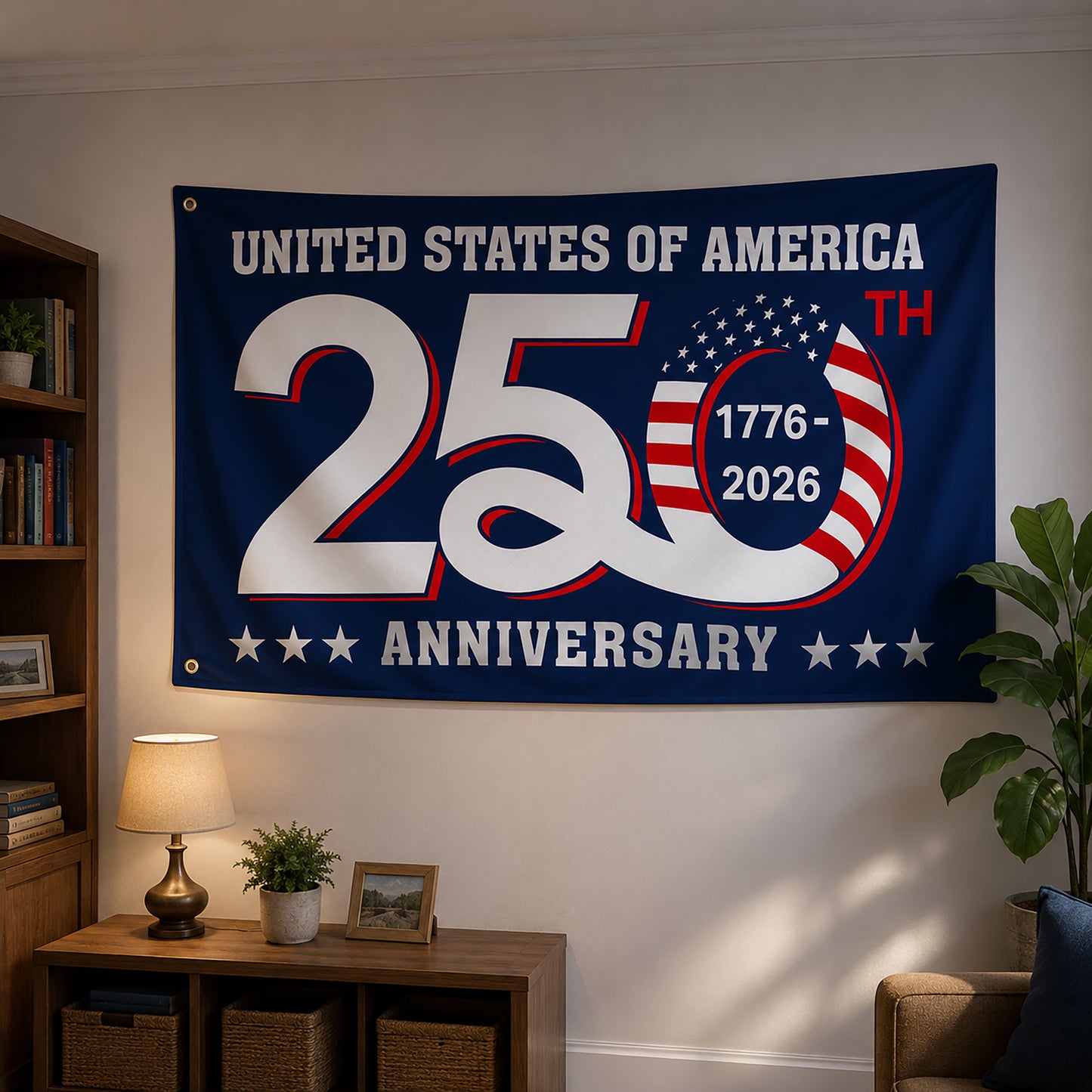 FLG-366-Blue Patriotic USA Flag, United States Semiquincentennial 250th Anniversary Celebration Banner Outdoor Decoration FREE SHIPPING
