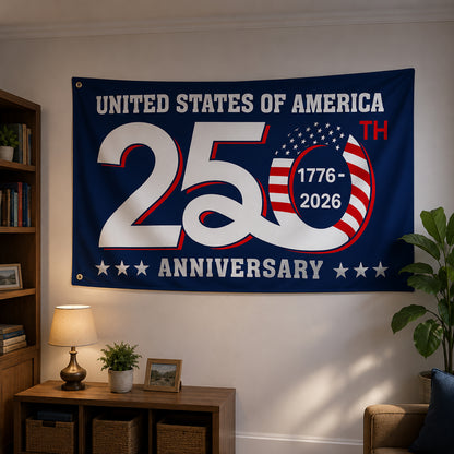 FLG-366-Blue Patriotic USA Flag, United States Semiquincentennial 250th Anniversary Celebration Banner Outdoor Decoration FREE SHIPPING