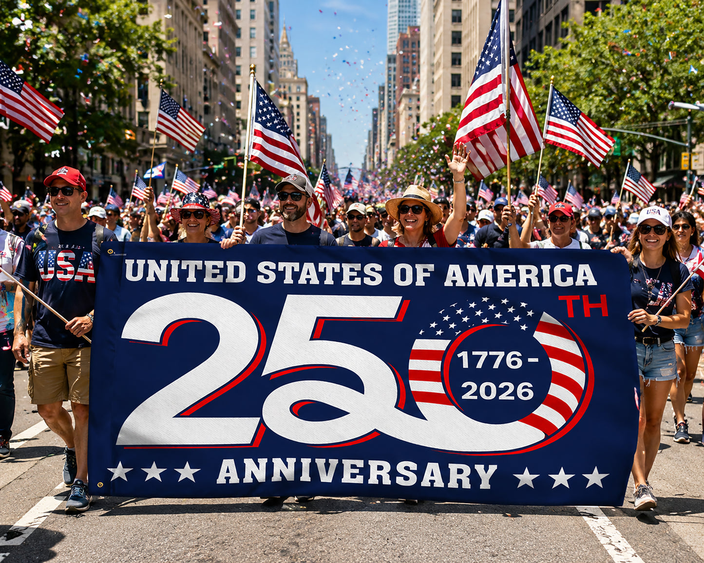 FLG-366-Blue Patriotic USA Flag, United States Semiquincentennial 250th Anniversary Celebration Banner Outdoor Decoration FREE SHIPPING
