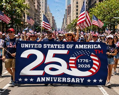FLG-366-Blue Patriotic USA Flag, United States Semiquincentennial 250th Anniversary Celebration Banner Outdoor Decoration FREE SHIPPING