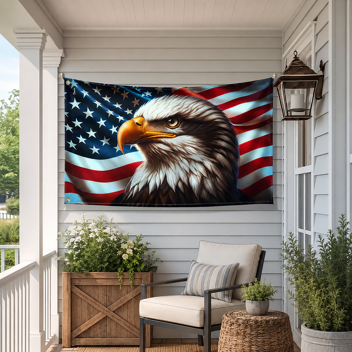 FLG-369-Patriotic American Flag Bald Eagle Banner Outdoor United States Independence Day House Yard Decor FREE SHIPPING