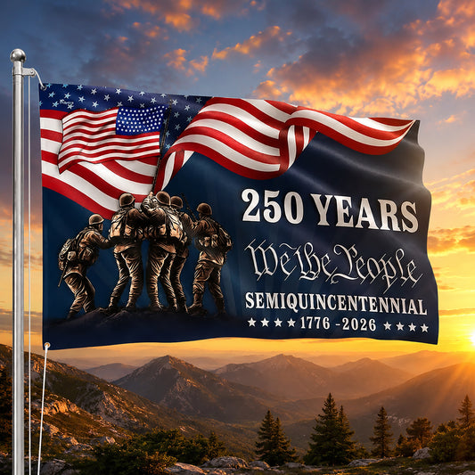FLG-370-Blue Patriotic USA Flag, United States Semiquincentennial 250th Anniversary Soldiers Banner Outdoor Decoration