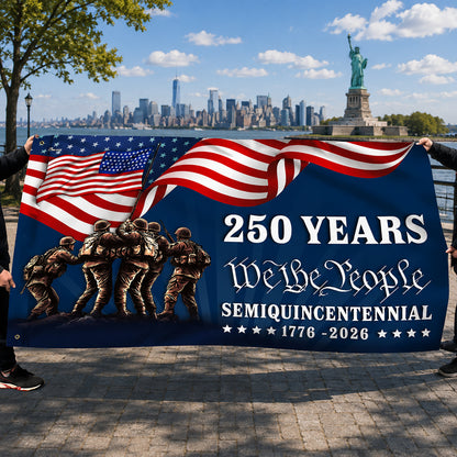 FLG-370-Blue Patriotic USA Flag, United States Semiquincentennial 250th Anniversary Soldiers Banner Outdoor Decoration FREE SHIPPING