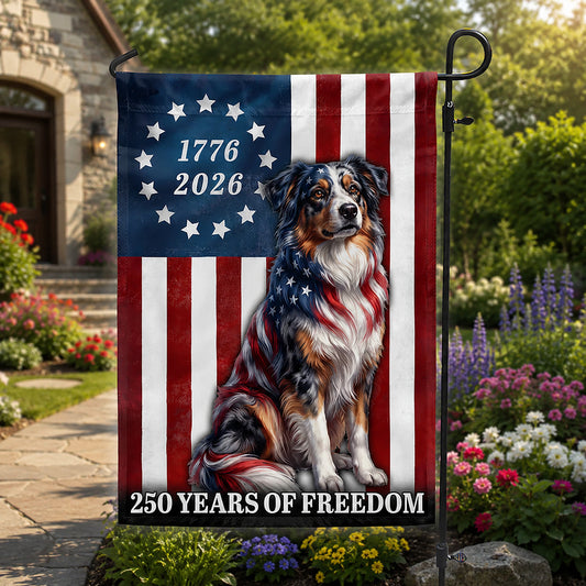 FLG-371-American 250 Years Dog Flag, Betsy Ross Style Independence Day Yard Lawn Banner