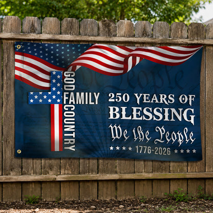 FLG-372-Navy Blue Patriotic Christian Cross Flag, United States Semiquincentennial 250th Anniversary Celebration Tapestry FREE SHIPPING