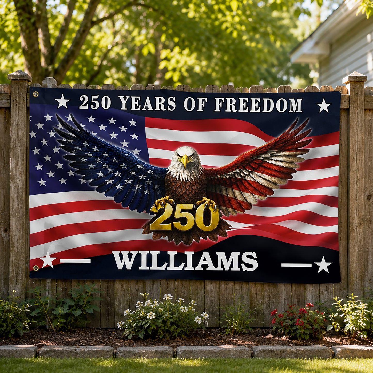 FLG-374-American Flag Bald Eagle Banner, 250 Years Freedom Independence Day Williams Family Home Decoration FREE SHIPPING