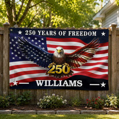 FLG-374-American Flag Bald Eagle Banner, 250 Years Freedom Independence Day Williams Family Home Decoration FREE SHIPPING
