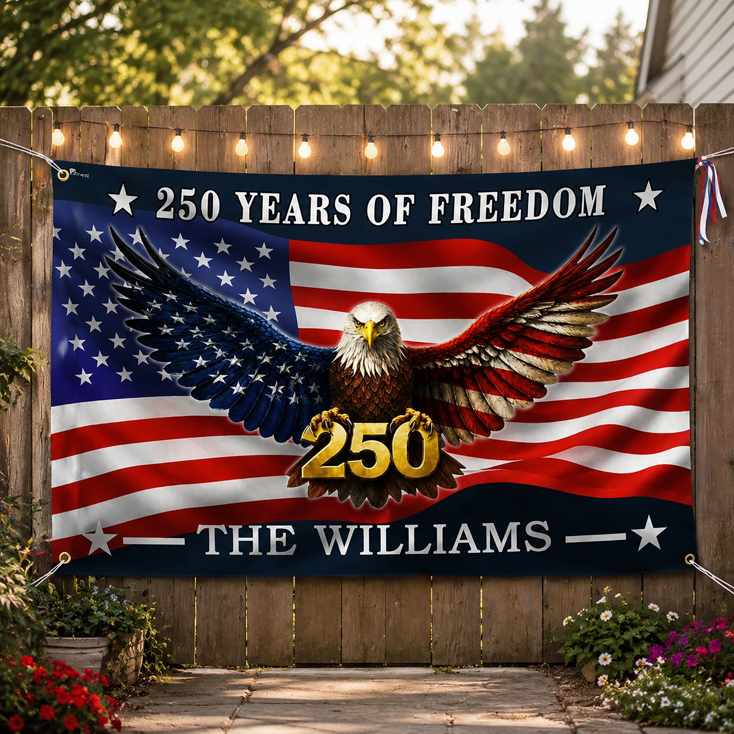 FLG-374-American Flag Bald Eagle Banner, 250 Years Freedom Independence Day Williams Family Home Decoration FREE SHIPPING