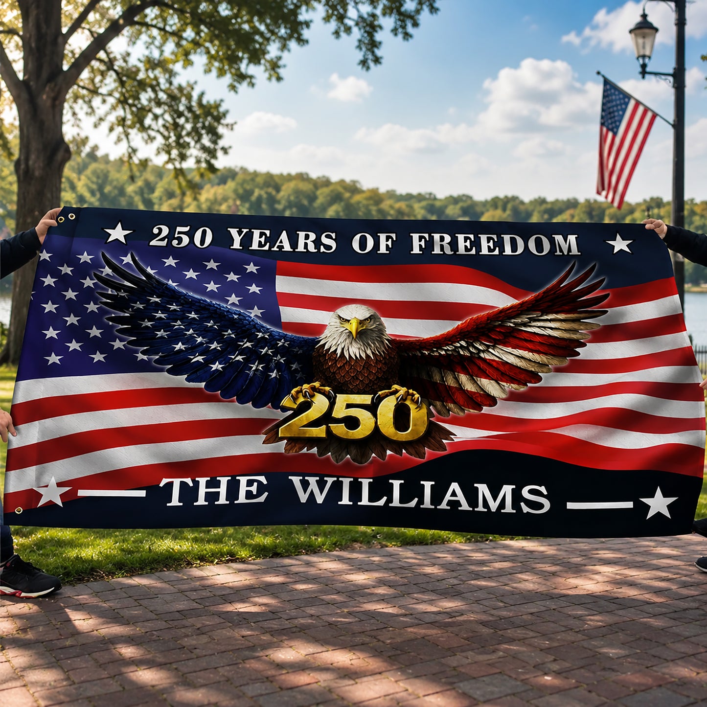 FLG-374-American Flag Bald Eagle Banner, 250 Years Freedom Independence Day Williams Family Home Decoration FREE SHIPPING