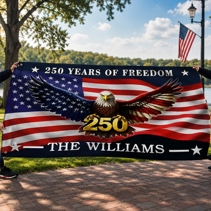 FLG-374-American Flag Bald Eagle Banner, 250 Years Freedom Independence Day Williams Family Home Decoration FREE SHIPPING