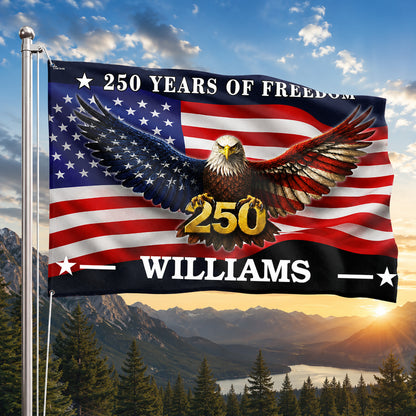 FLG-374-American Flag Bald Eagle Banner, 250 Years Freedom Independence Day Williams Family Home Decoration FREE SHIPPING