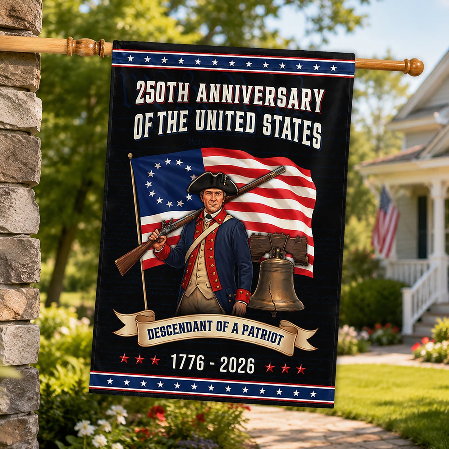 FLG-375-American 250 Years Revolutionary Flag, Betsy Ross Style Liberty Bell Yard Garden Flag FREE SHIPPING