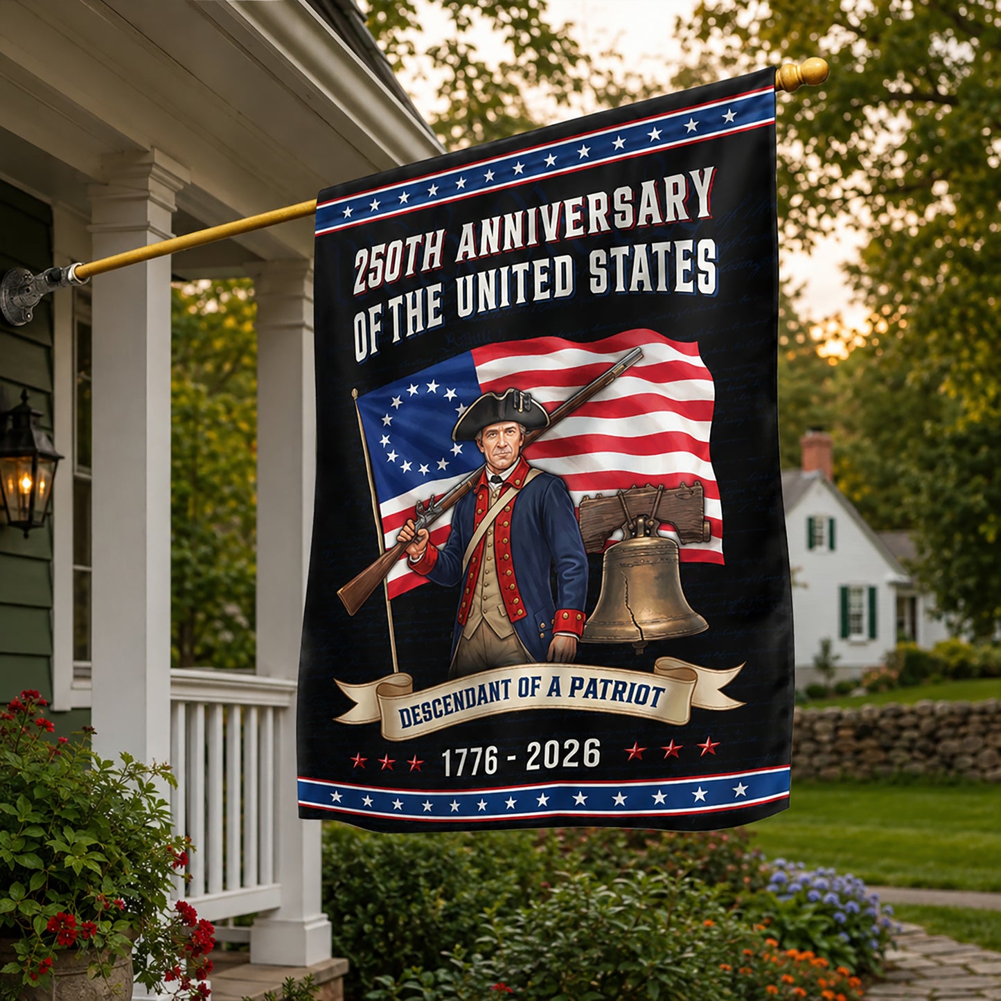 FLG-375-American 250 Years Revolutionary Flag, Betsy Ross Style Liberty Bell Yard Garden Flag FREE SHIPPING